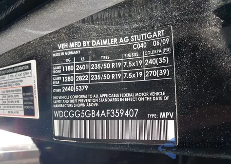 2010 Mercedes-Benz Glk 350 from USA, damaged, VIN WDCGG5GB4AF359407